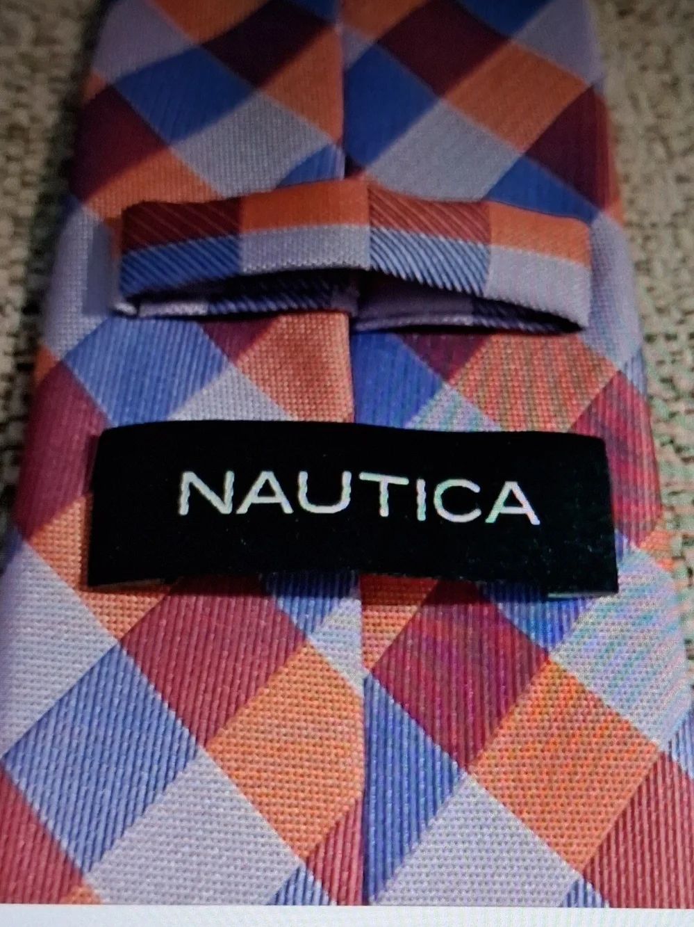 Nautica Plaid Tie in Orange, Blue & Purple Hues